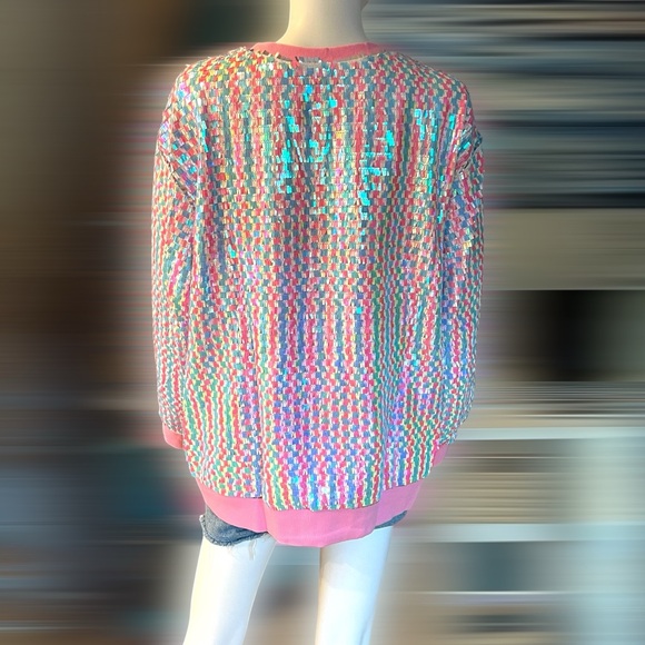 FANTASTIC FAWN Oversized sequin lightweight pink trim jacket S M L - Picture 6 of 8